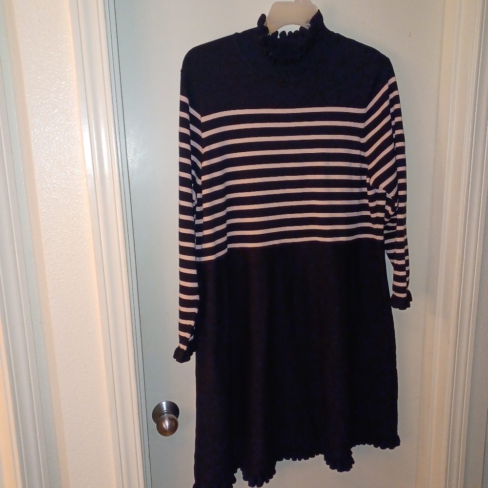 1901 Sweater dress ruffle trim Blk/lt.pink stripped wmns Plus sz 3X